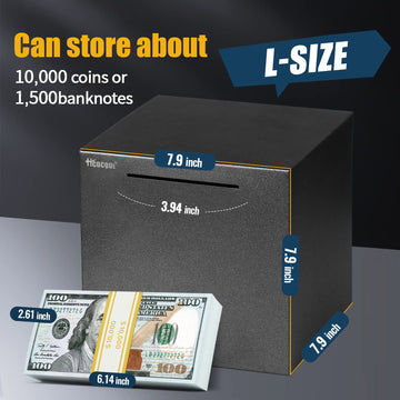 hicocool Piggy Bank for mature-themeds Must Break to Open Large  Stainless Steel mature-themed Piggy Bank for Real Money  Unbreakable Metal Money Bank for Cash Saving(7.9 inches  Black)