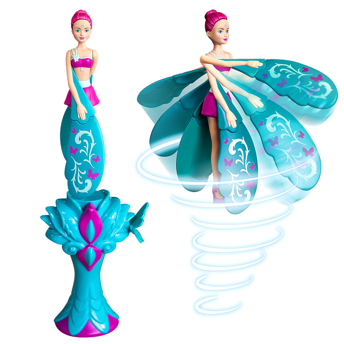 Sky Dancers Turquoise Twinkle  The Original Flying Doll Toy  Pull String Powered, Use Indoors or Outdoors, No Batteries Requir