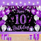 Purple 10Th Birthday Decoration Banner For Girls Large Black Purple Silver Happy 10Th Birthday Banner Purple And Black 10Th Background For 10Th Birthday Anniversary Party Supplies
