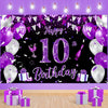 Purple 10Th Birthday Decoration Banner For Girls Large Black Purple Silver Happy 10Th Birthday Banner Purple And Black 10Th Background For 10Th Birthday Anniversary Party Supplies