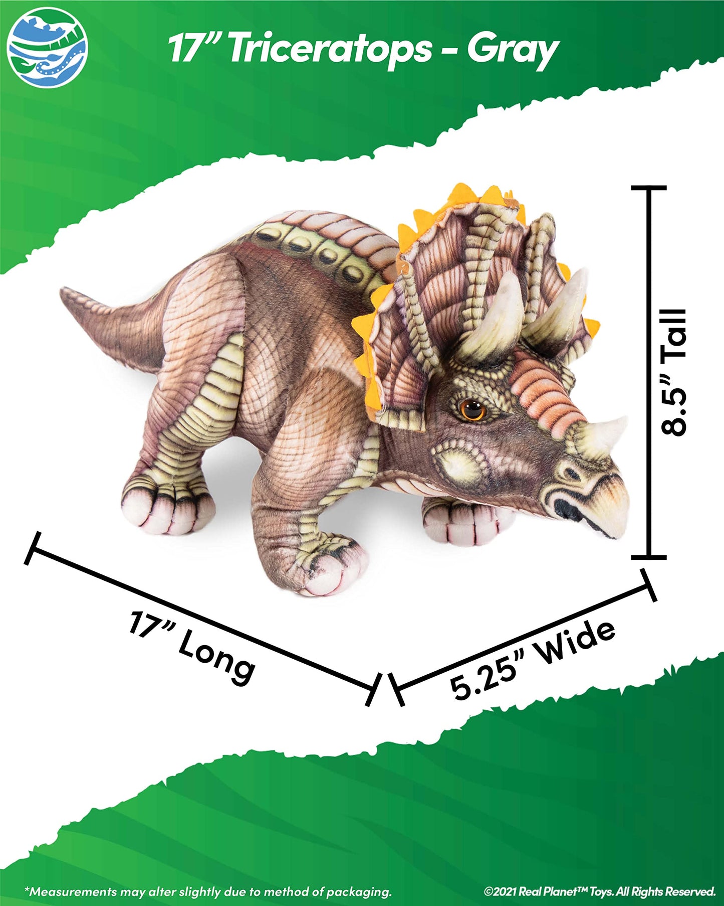 Real Planet 14' Dinosaur Plush Toy - Plush Dinosaur Stuffed Animal, Dinosaur Plushie, Baby Safe Dinosaur Plush, Cute Dinosaur Plushies (Brown Triceratops, 14') (17' Long)