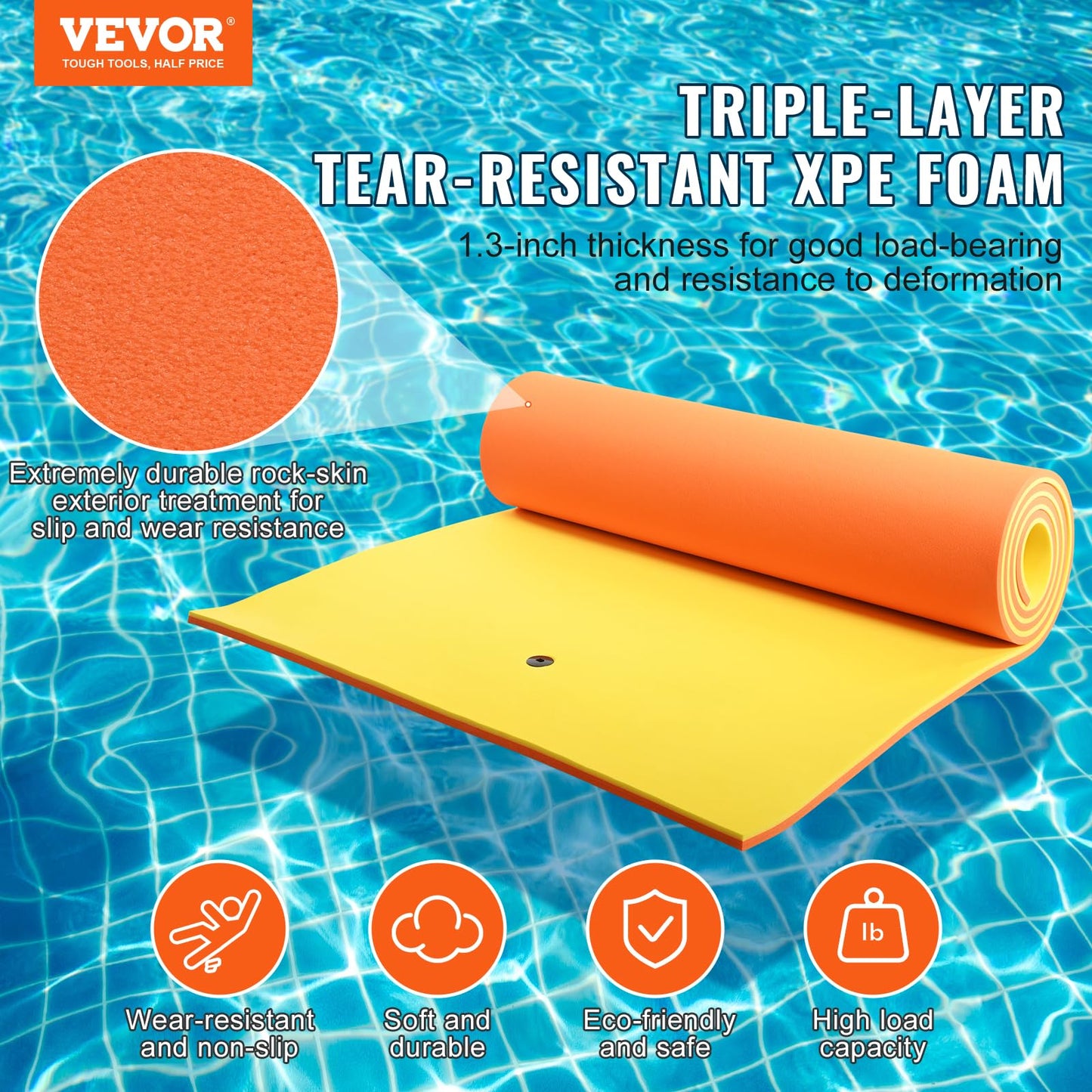 VEVOR Lily Pad Floating Mat  Large 18x6 FT Floating Water Pad  3-Layer Floating Dock for mature-themeds Kids  1.3 Thick Tear-Resistant XPE Foam Raft  Floating Island for Lake  Pool  Ocean  Beach  and Boating