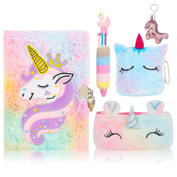 Auidy_6Txd Unicorn Diary Gifts For Girls, Unicorn Plush Diary With Lock And Keys, Unicorn Fuzzy Notebook Fuzzy Journal For Girls