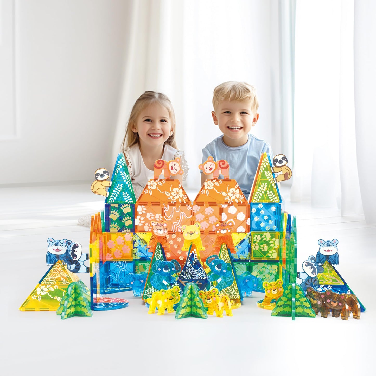 Megagontiles 108 Pcs Zoo Animals Magnetic Tiles Set | Magnet Building Blocks Farm World Toys | Stem Authenticated| Magnetic Animals For Kids Age 3 4 5 6 7 8 Toddlers Boys Girls