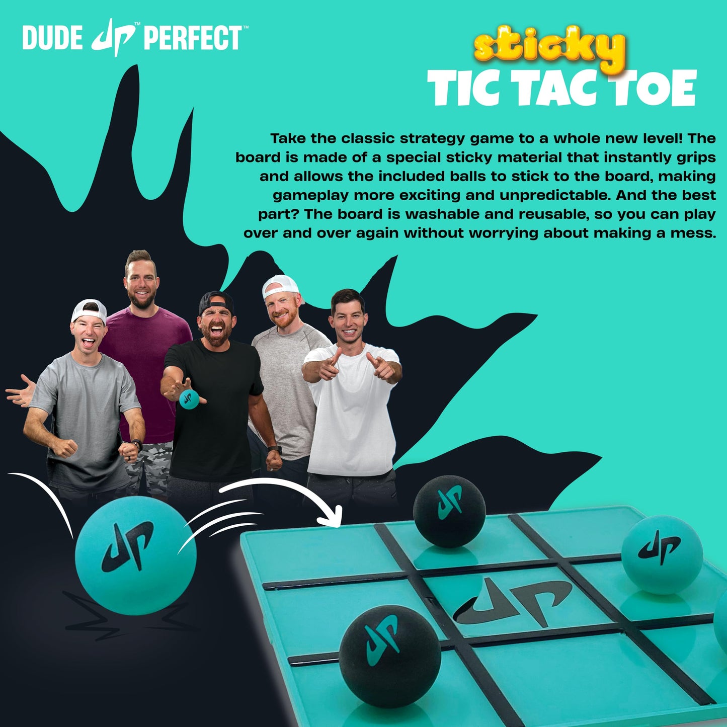Dude Perfect Sticky Tic Tac Toe Game for Kids, 2 Players, Ages 4+, Plastic Tabletop Activity for Family Game Night and Parties