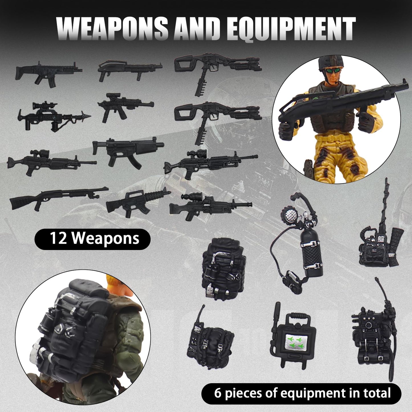 Qutumill Army Men Action Figures Playset  30 PCS Soldiers Zombies Monsters Action Figures with  Gear Equipment Accessories - 4 Inches Military Action Figures Toy for Boys Ages 6-12 Years Old