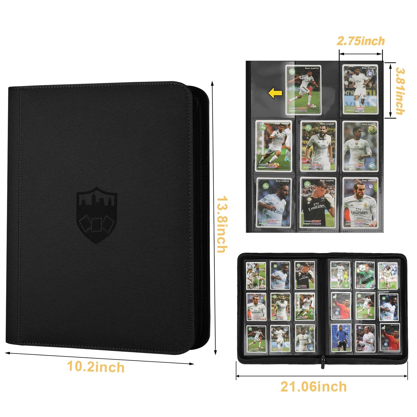 Trading Card Binder 9 Pocket  GERMUN PU Cover Card Binder for 360 Cards  enhanced Trading Card Holder Folders  Double Sided Pocket Card Album for MTG  TCG (Black)