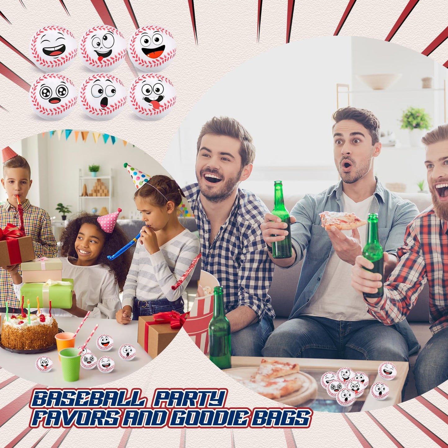 Arrowbash 24 Pcs Mini Face Baseball Stress Balls For Boys Girls Fidget Toys Bulk Foam Balls For Stress And Anxiety Relief Balls