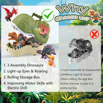 Diy Dinosaur Toys Gifts For Kids 3-5-7, 12 Realistic Dinosaurs Figures & 3 Sets Take Apart Stem Construction Building Toys With Electric Drill,Xmas Stocking Stuffer Toys For 3 4 5+ Year Old Boy Girl