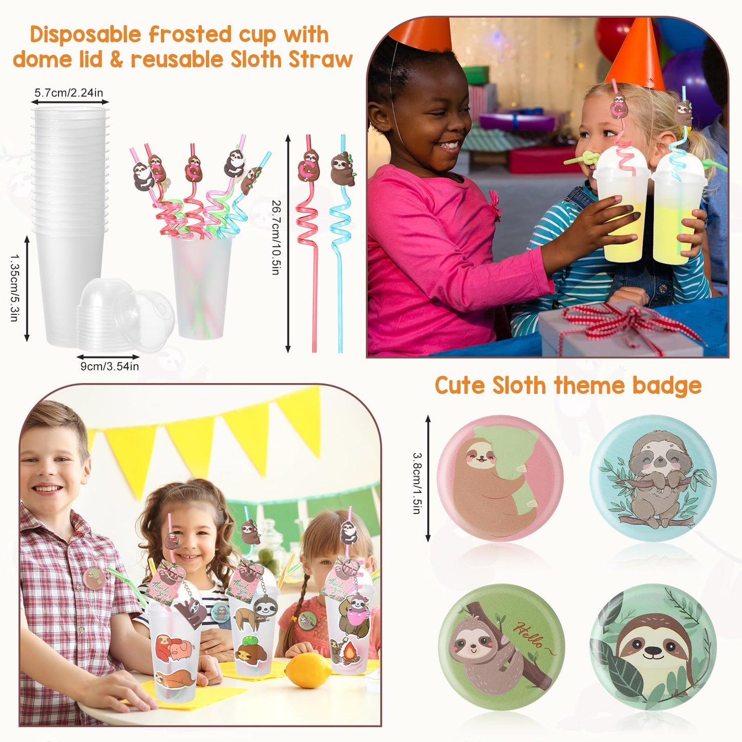 Chivertion 195 Pcs Sloth Birthday Party Favors for 16 Kids Include Keychain Necklace Silicone Bracelet Ring Badge Stamp Sticker