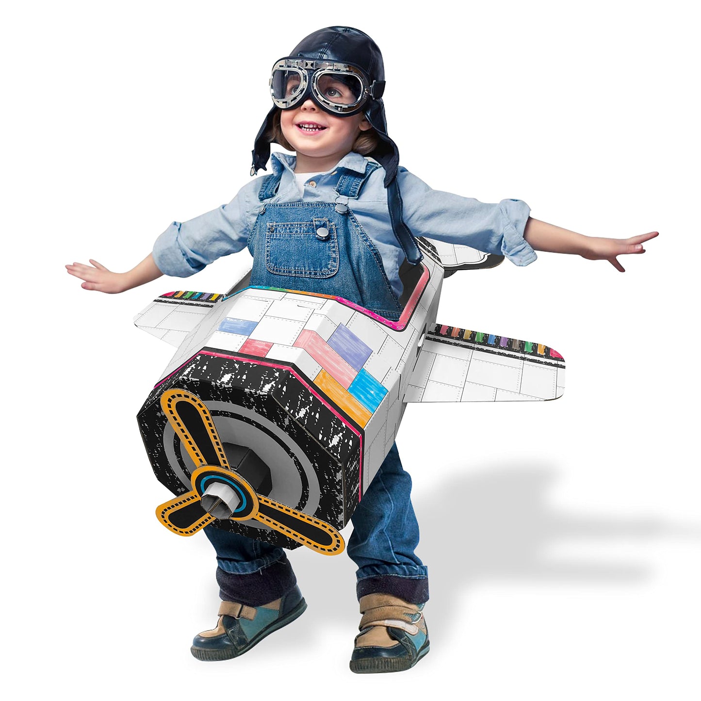 Adventure Awaits! Kids Cardboard Airplane Costume, Plane Toy, Or Playhouse - Color, Draw, And Customize - Great For Playtime Or Halloween