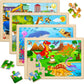 Wooden Puzzles for Kids Ages 4-6, 4 Pack with 24 Pieces Dinosaur, Animal, Ocean, Vehicle Wooden Puzzles for Toddlers Set, Educat