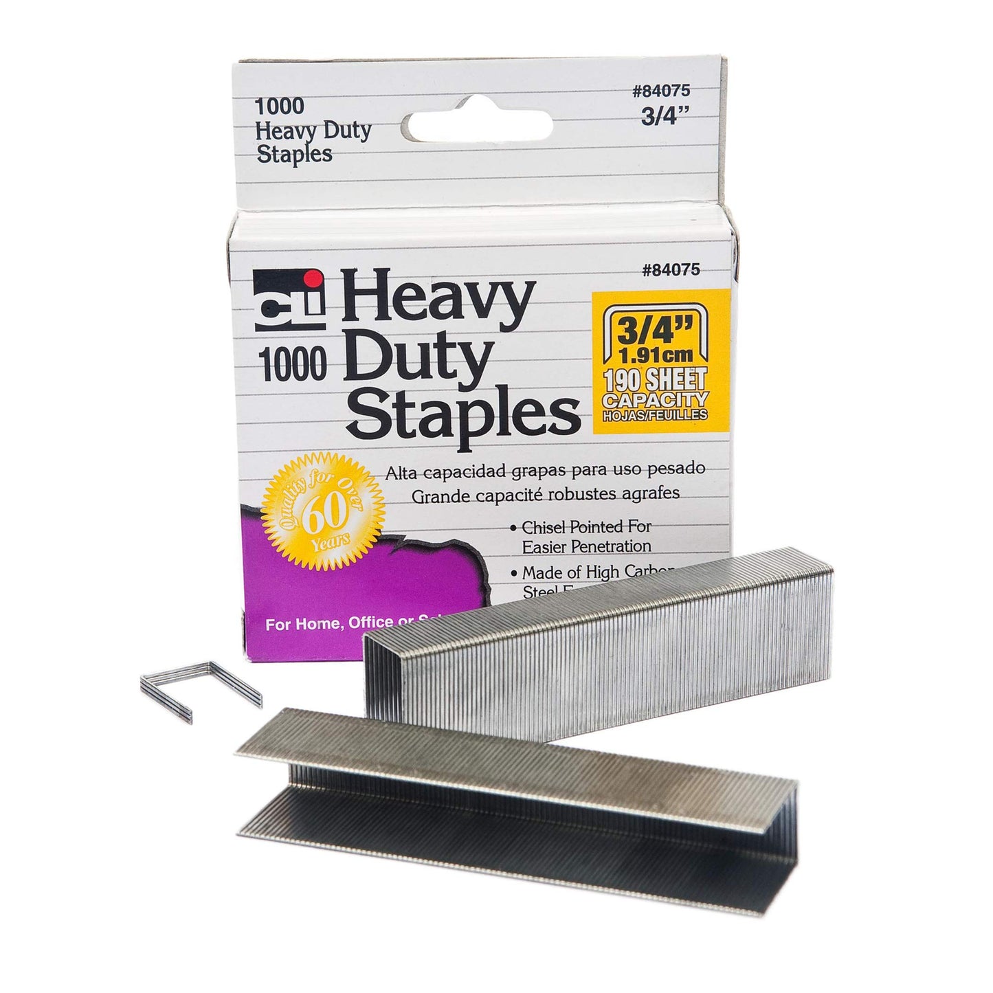 Charles Leonard Staples, Heavy Duty, 3/4 Inches Leg Length, Carbon Steel, Silver, 1000/Box (84075)