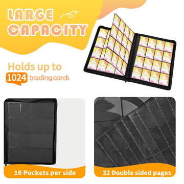 enhanced 1000+ Pockets Trading Card Binder  16-Pocket Ringless Side-Loading Album for TCG  MTG  Lorcana  Sports & Standard-Size Cards (Yellow)