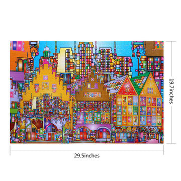 Bgraamiens Puzzle-City Street-1000 Pieces Creative Colorful City Street View Jigsaw Puzzle Color Challenge Puzzle