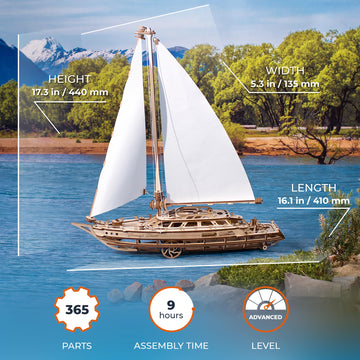 UGEARS Serenitys Dream Model Yacht - Model Ships Kits for mature-themeds - Wooden Models to Build for mature-themeds - 3D Puzzles mature-themed Ship Model Kit - DIY Wooden Model Boats for Enthusiasts