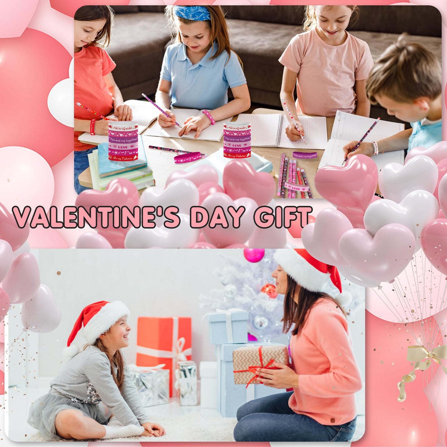 emzrivo 48Pcs Valentines Day Party Favors 24 Valentine Pencils Bulk 24 Valentine Silicone Bracelets Rubber Wristbands Valentine