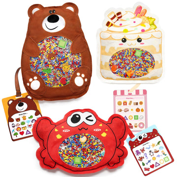 Joyreal Hide And Seek Busy Bag- 3 Pack Seek And Find Hidden Object Game, Sensory Hidden Object Search Problem Solving Travel Game For Kids 2+, Including Alphabet, Food, Fish, Animal (3)