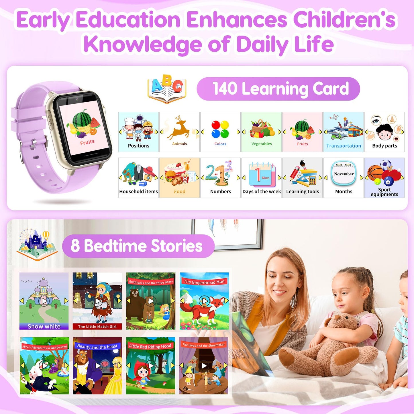 cjc Smart Watch for Kids - HD Touch Screen, Camera, 30+ Games, Pedometer, Purple, Model A10, Ages 4-12, Fun Educational Gift