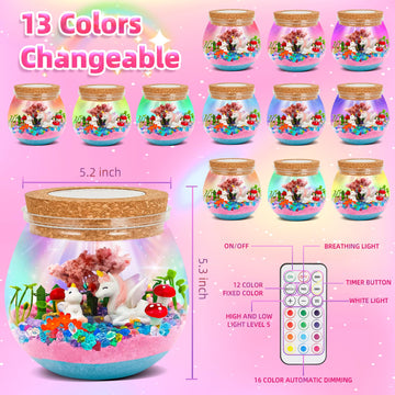 Unicorn Toys Kids Terrarium Kit With Led Night Light & Remote Diy Arts And Crafts Science Kits Dinosaur Toys For Girls Boys 4 5 6 7 8 9 10 11 12 13 Year Old Birthday Christmas Gifts
