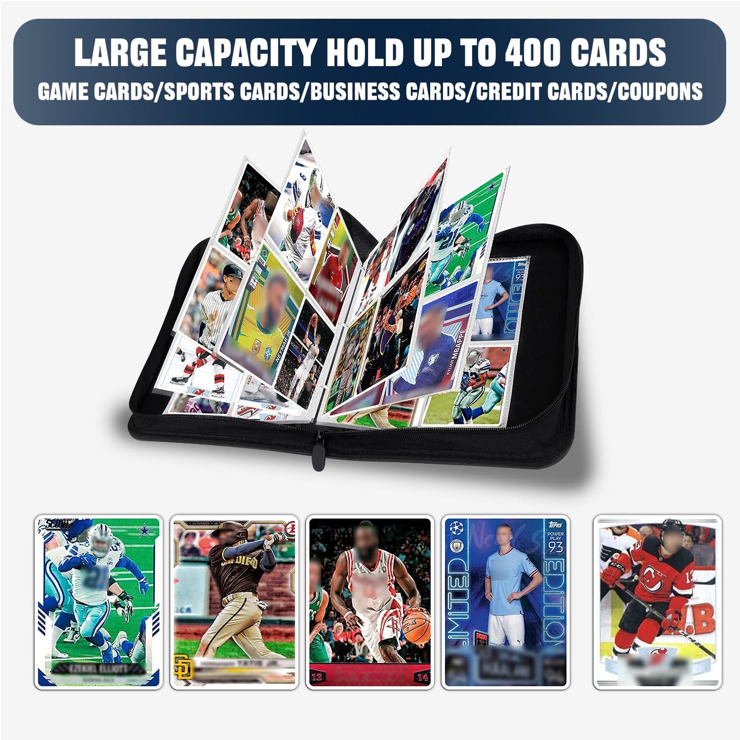 Hesplus 400 Pockets Sports Card Binder, Sports Trading Cards Display Case With Sports Card Sleeves Card Holder Protectors Set Fo