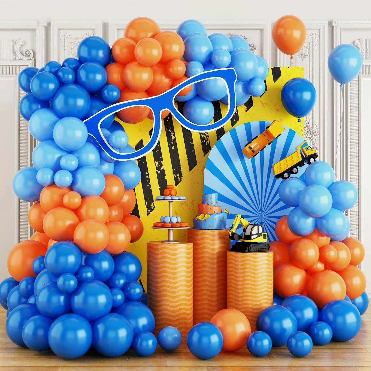 Blue And Orange Balloons Garland Arch Kit, 122 Pc Dark Blue And Orange Balloons, Royal Blue Baby Blue Orange Party Balloons For