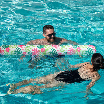 Soulchen 2 Pack Inflatable Pool Noodles Soft Fabric Covered 54'' Large Swim Noodles for mature-themeds Hawaii Tropical Palm Leaves enhanced Buoyancy for Pool Swimming Floating Beach Party Decor (Warm-Toned)