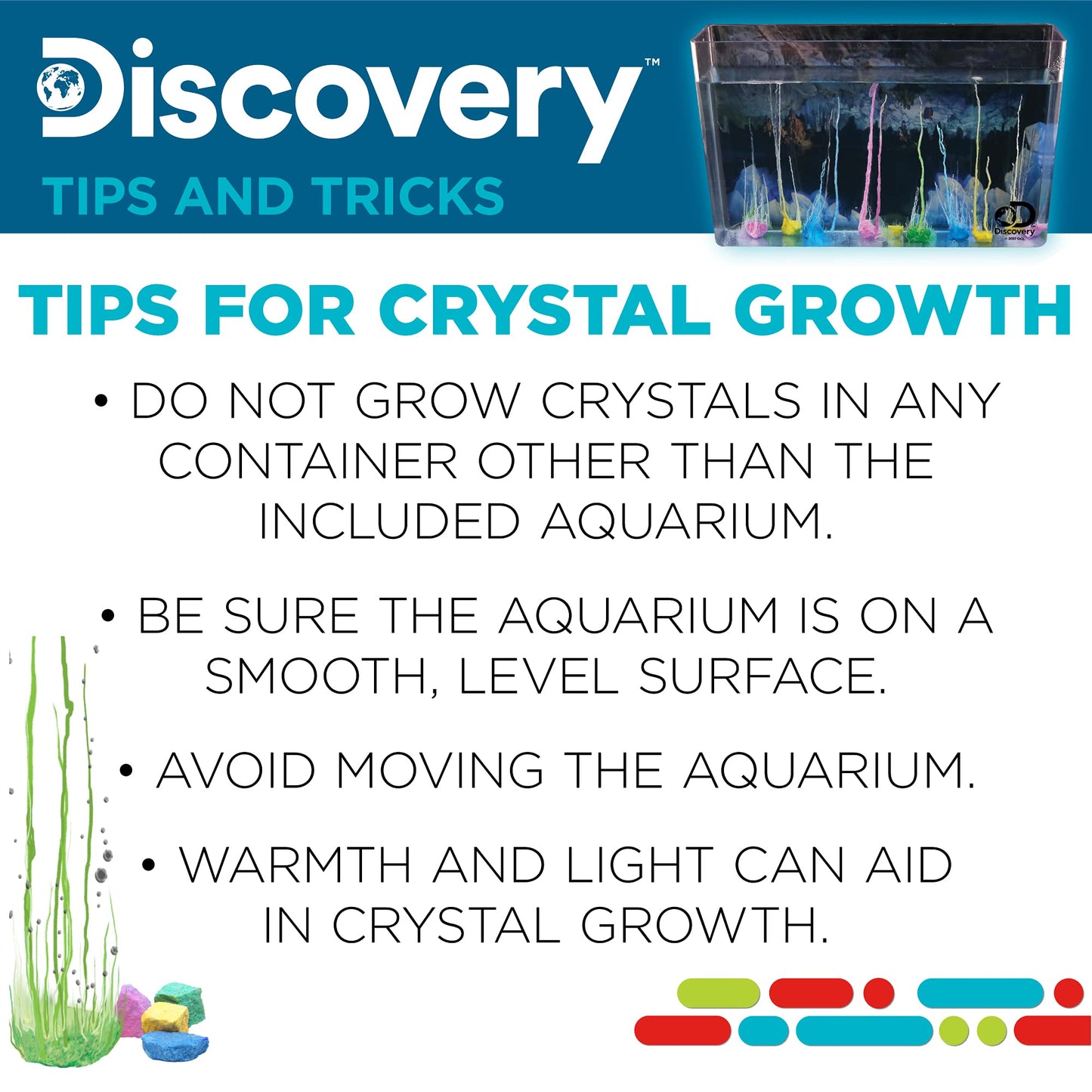 Discovery Kids Crystal Aquarium DIY Kit with Magic Rocks, 4 inches, Multi Color, Model 66712G, STEM Science Gift for Ages 12+