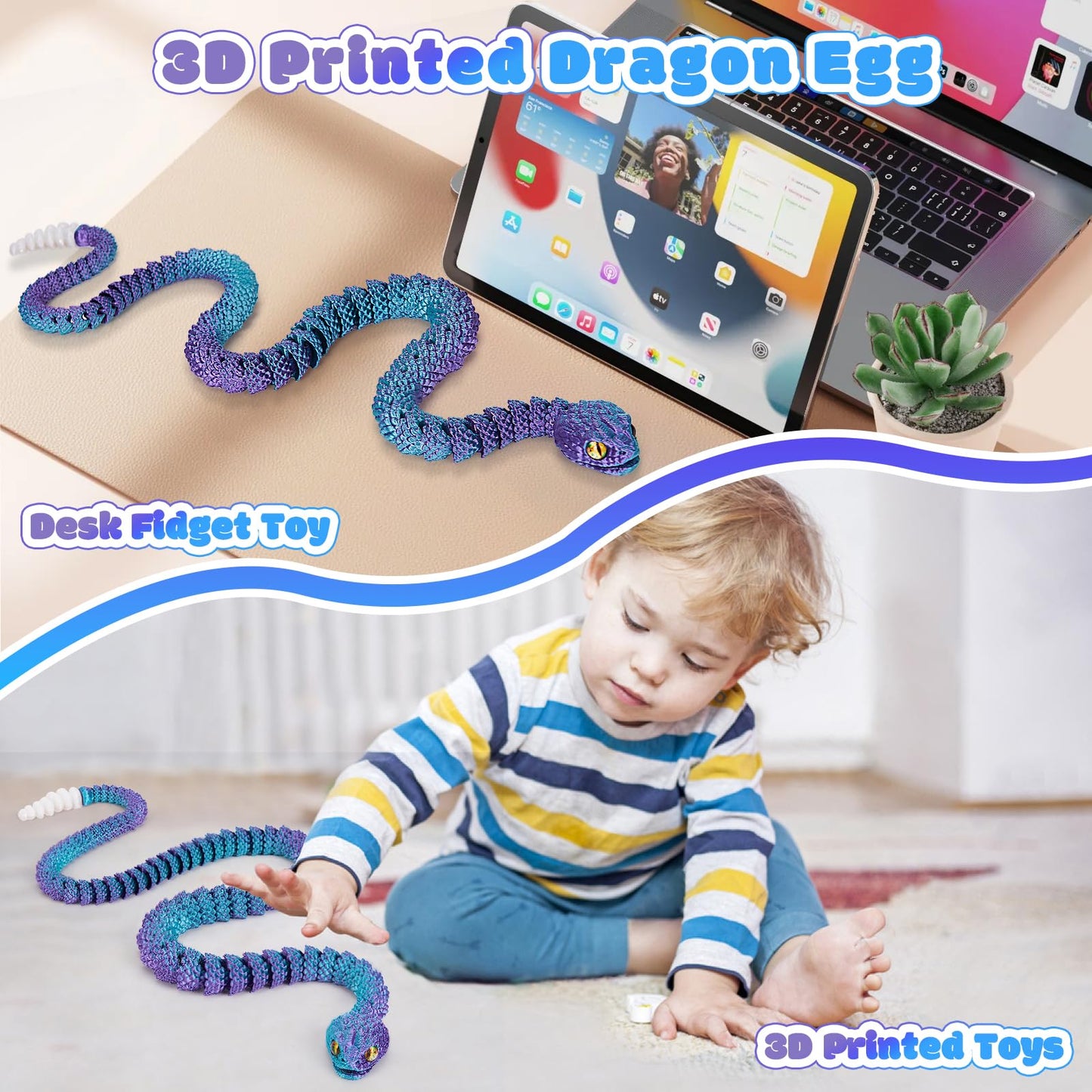 Tboline 3D Printed Snake Eggs, Easter Egg Filled With Toy - Basket Essentials For Kids Boy Girls, Flexible Articulated 3D Printe