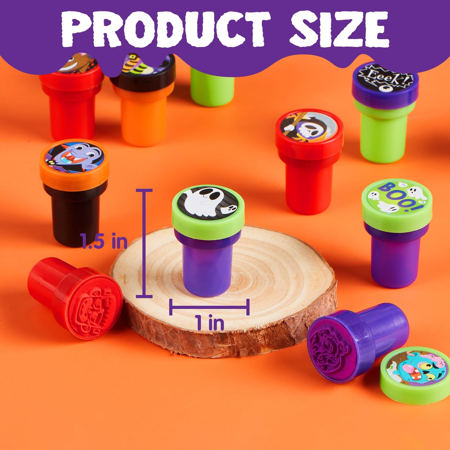 JOYIN 100 Pcs Halloween Stampers for Kids Gift, 25 Designs Assorted Plastic Stamps Bulk for Halloween Party Favors Goodie Bag Fi