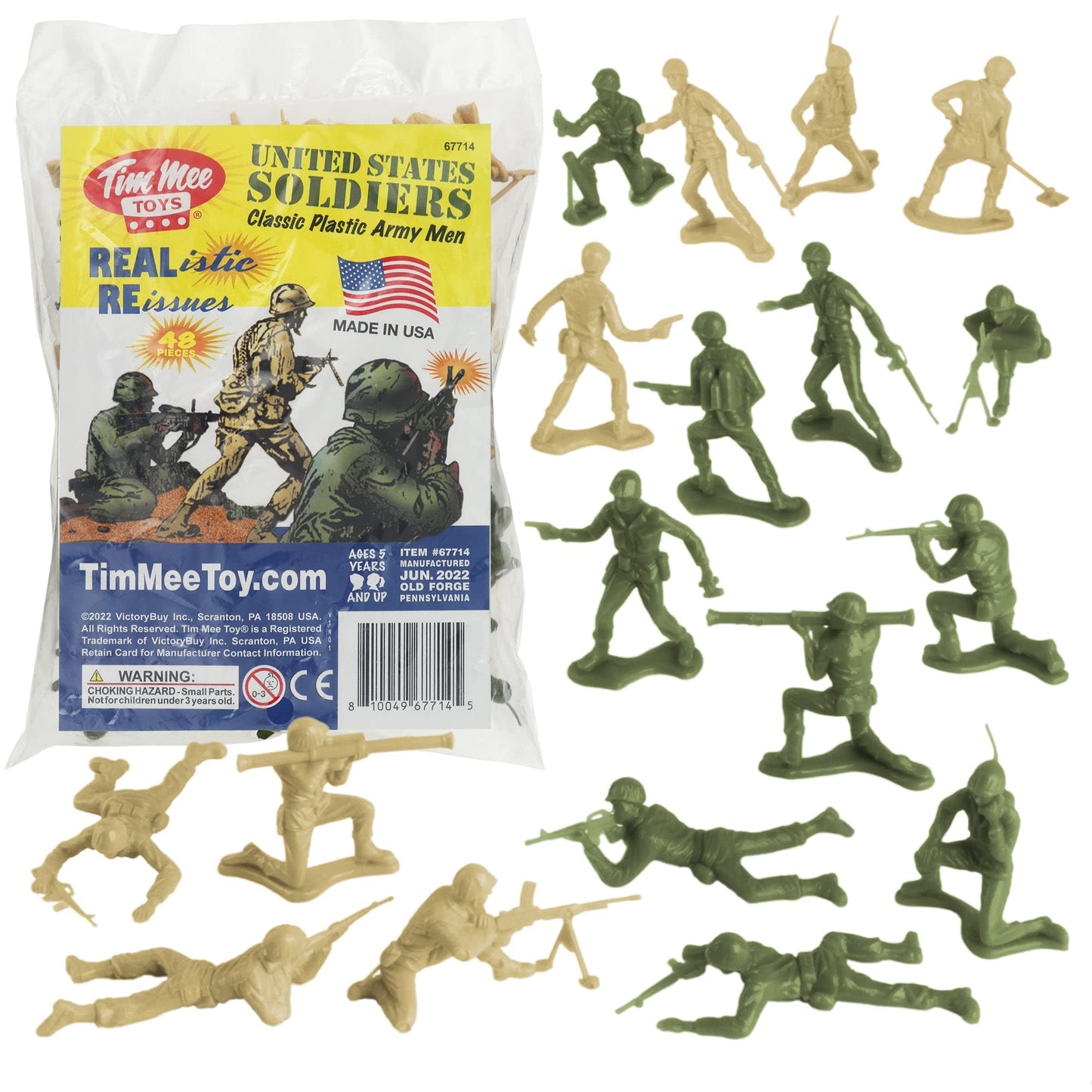 Timmee Plastic Army Men - Od Green Vs Tan 48Pc Toy Soldier Figures - Made In Usa