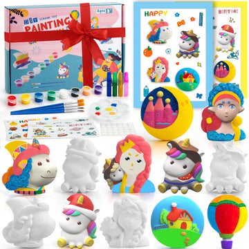Kodatek 62 Pieces Unicorn Painting Kit, Arts And Crafts For Kids, Unicorn Toys Diy Creative Activity, 8 Unicorn Figurines, Easter Birthday Unicorn Gift For 4-8 Years Old Girls Kids