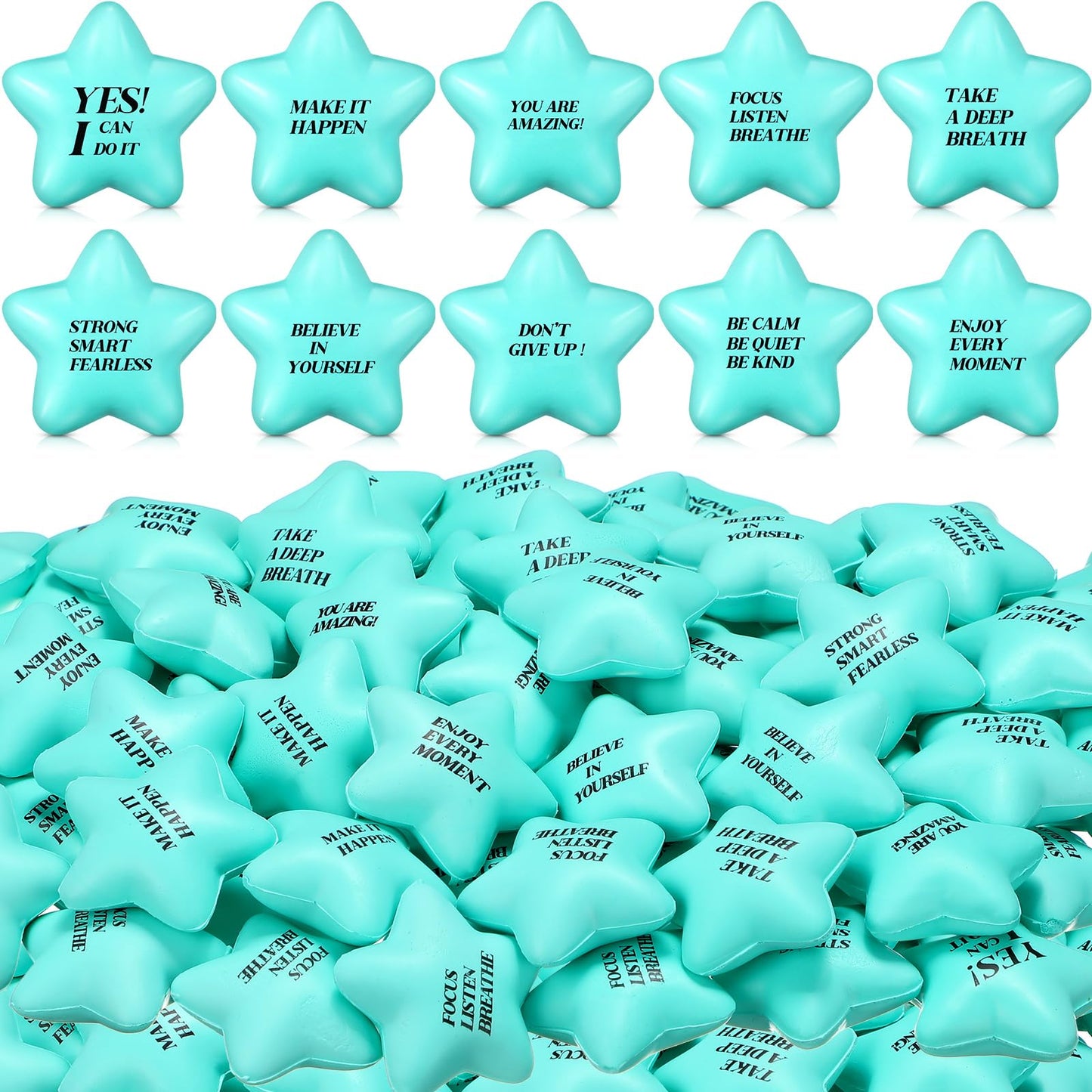 Sotiff 100 Pack Star Stress Balls Bulk Stress Relief Balls With Motivational Quotes Mini Inspirational Foam Party Favors Gifts F