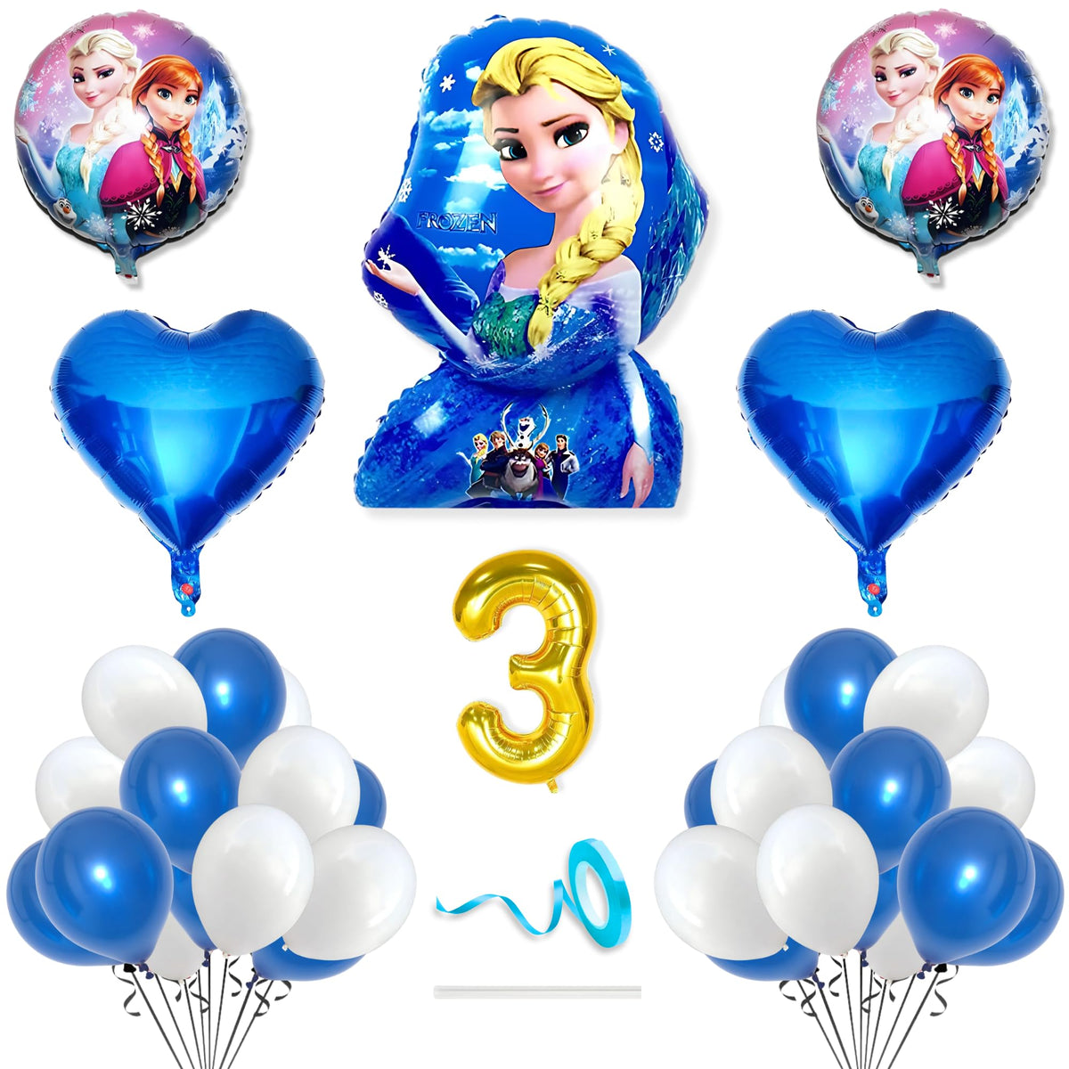 Flyloons 3Rd Frozen Theme Birthday Decorations Kit Blue White For 3 Year Old Baby Boys Girls Kids 5 Pcs Elsa Anna Theme 30 Pcs M