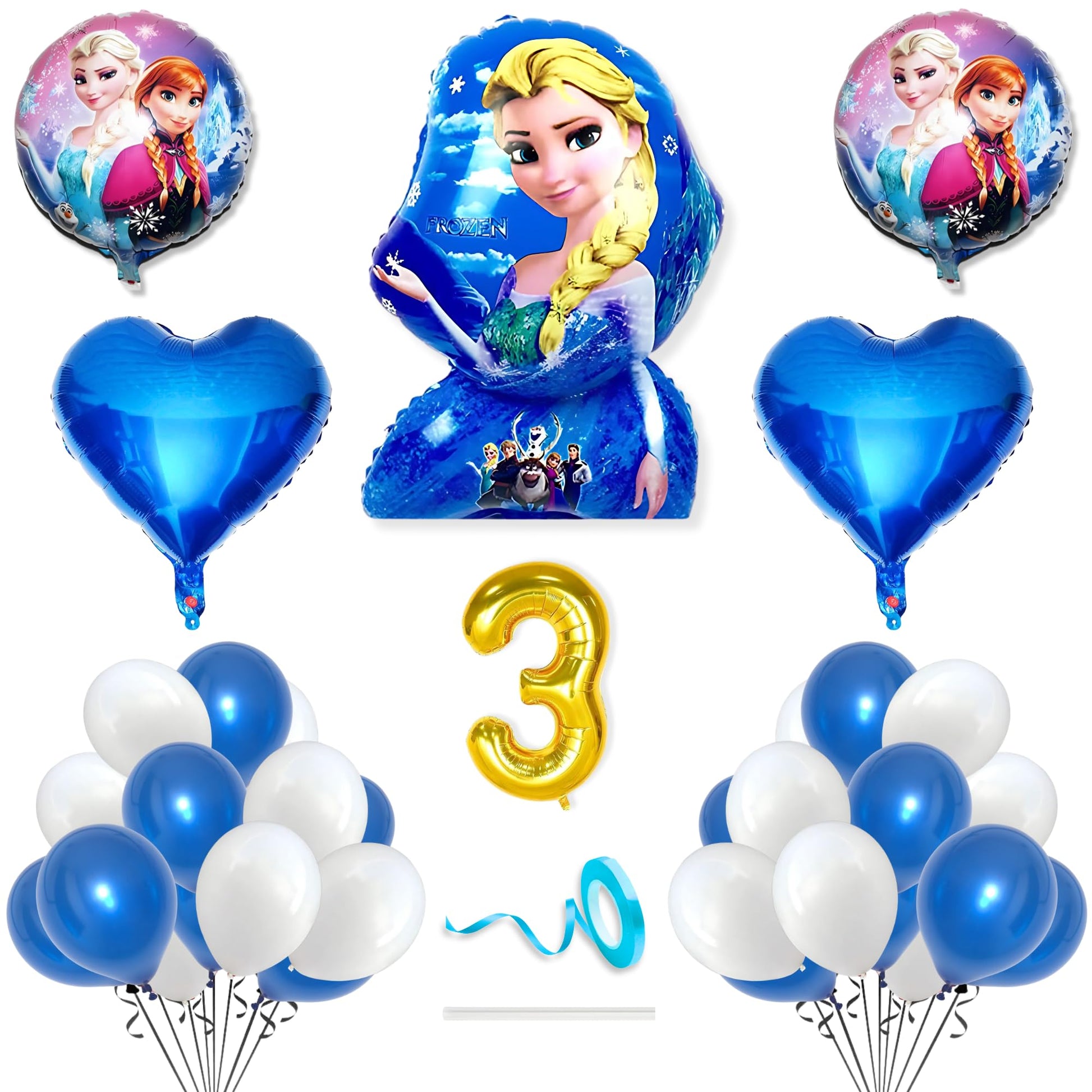 Flyloons 3Rd Frozen Theme Birthday Decorations Kit Blue White For 3 Year Old Baby Boys Girls Kids 5 Pcs Elsa Anna Theme 30 Pcs M