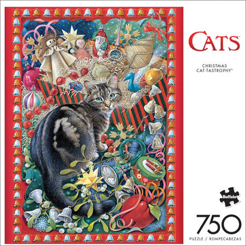 Buffalo Games - Christmas Cat-Tastrophy - 750 Piece Jigsaw Puzzle For Adults Challenging Puzzle Perfect For Game Nights - 750 Piece Finished Size Is 24.00 X 18.00, Large
