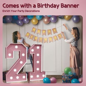 Marquee Numbers Pink 21St-Birthday Decorations: Large 3Ft Light Up Number Rose Gold 21 Birthday Decoration For Women Men Twenty