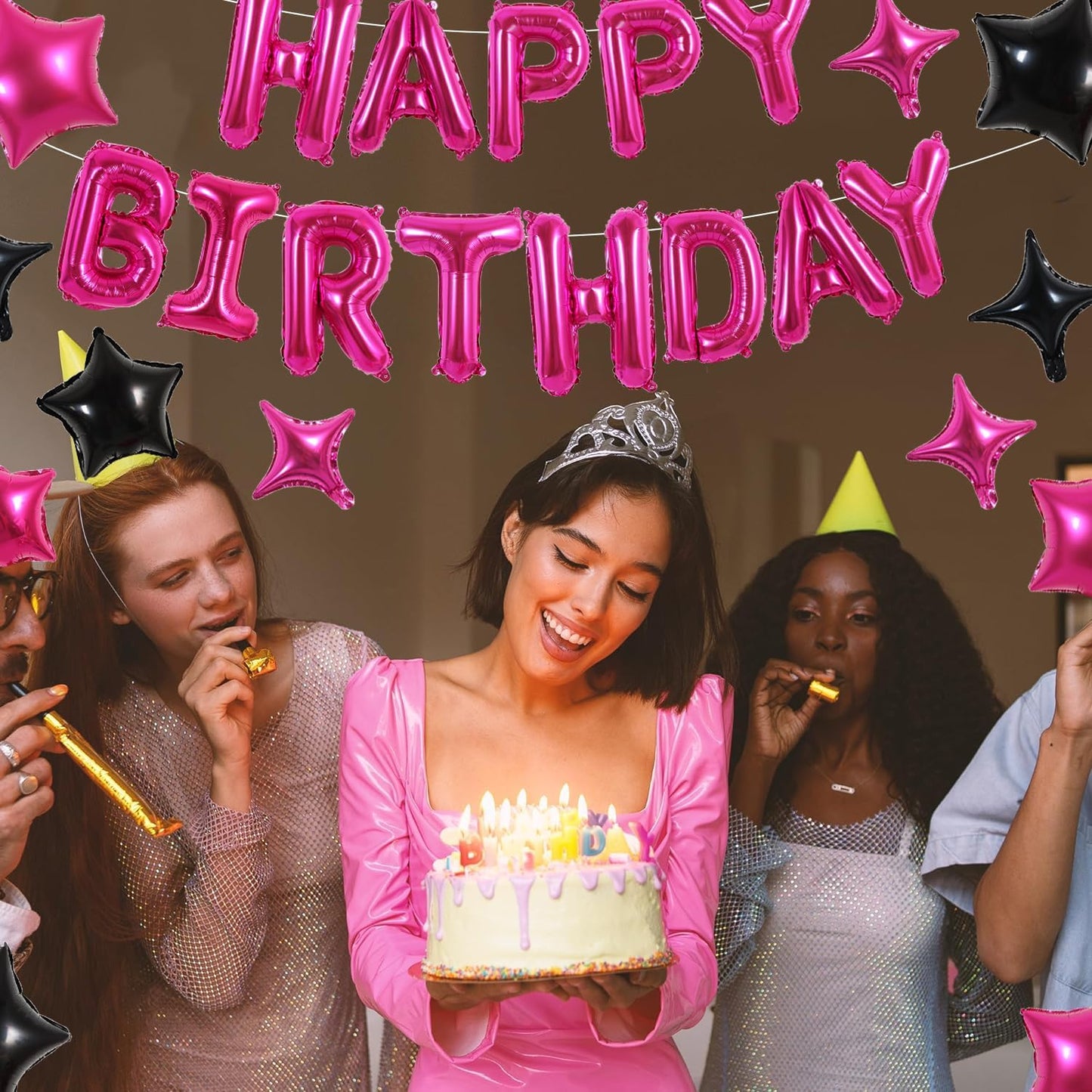 TONIFUL 35PCS Hot Pink Birthday Balloon Set, 16 Inch Star Balloons for Kids & Adults Party Decorations