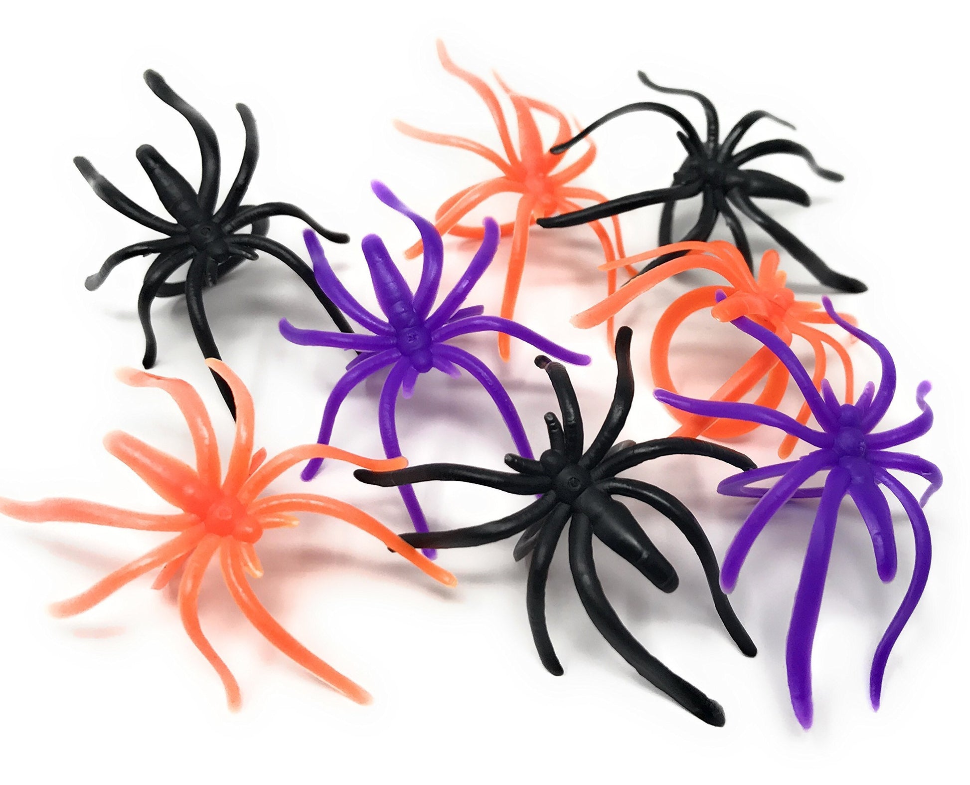 288 Bulk Halloween Spider Ring Assortment - Orange, Purple, Black, and Glow-in-the-Dark Creepy Crawly Party Favors, Treats, and 