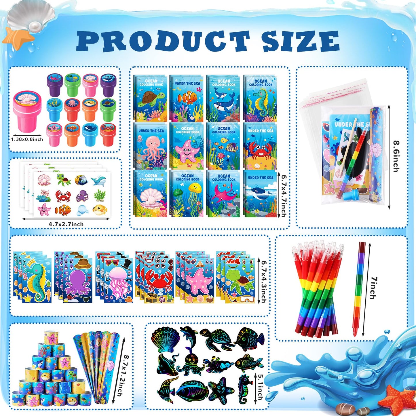 BenLouis 192Pcs Under the Sea Party Favors Ocean Animals Party Coloring Books Set Bulk for Kids Sea Fish Birthday Mermaid Party