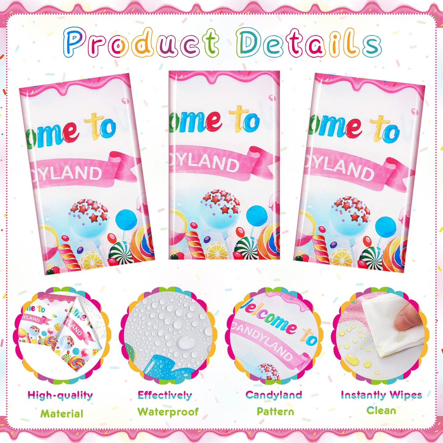 Tatuo Candyland Party Decorations Candyland Tablecloth Candy Theme Plastic Table Cover Candy Land Lollipop Decorations for Birth
