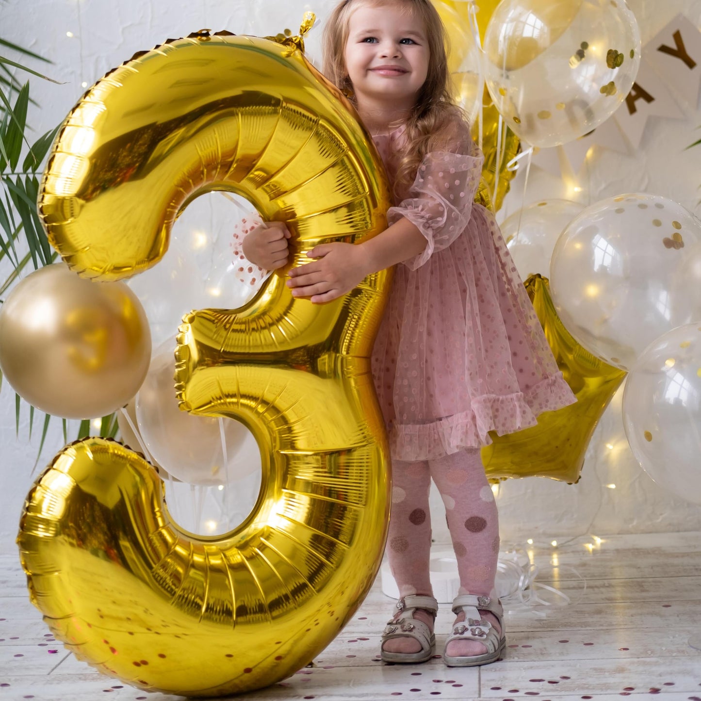 Paticool Gold Number 3 Balloon, 40 Inch Large Number Foil Mylar Balloons For 3Rd Girl Boy Birthday Party Celebration Decorations