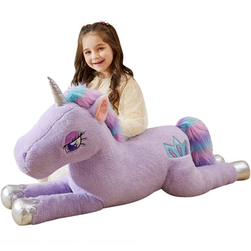 Ikasa Giant Unicorn Stuffed Animal Plush Toy,Large Big Jumbo Soft Toys,43' Huge Size Cute Fluffy Plushy Fat Oversized Plushie,Gifts For Kids Girls Boys (43 Inches, Purple)