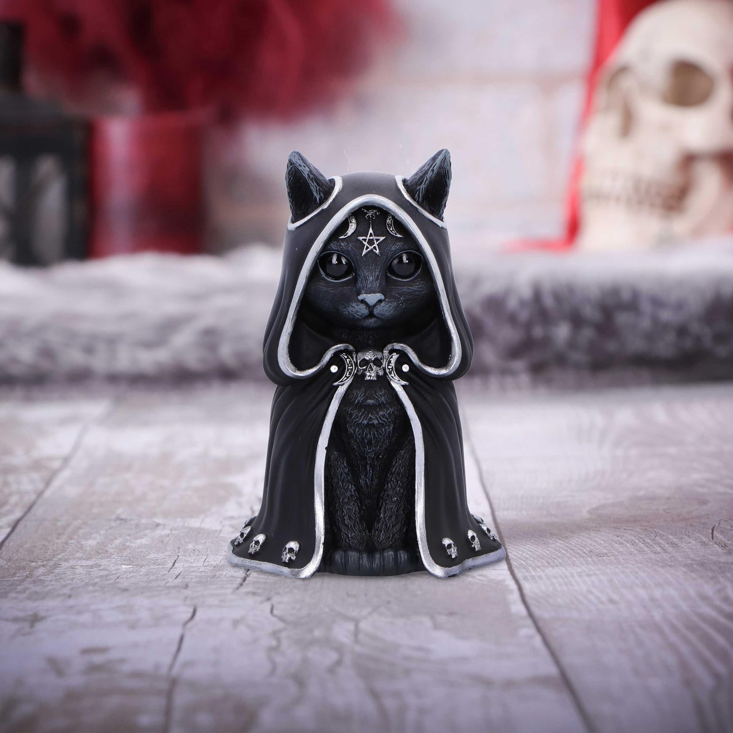 Nemesis Now Cult Cuties Zefur Figurine 10cm, Resin, Black, Cult Cuties Collectible Zefur Figure, Scarily Adorable Cat in Cloak,