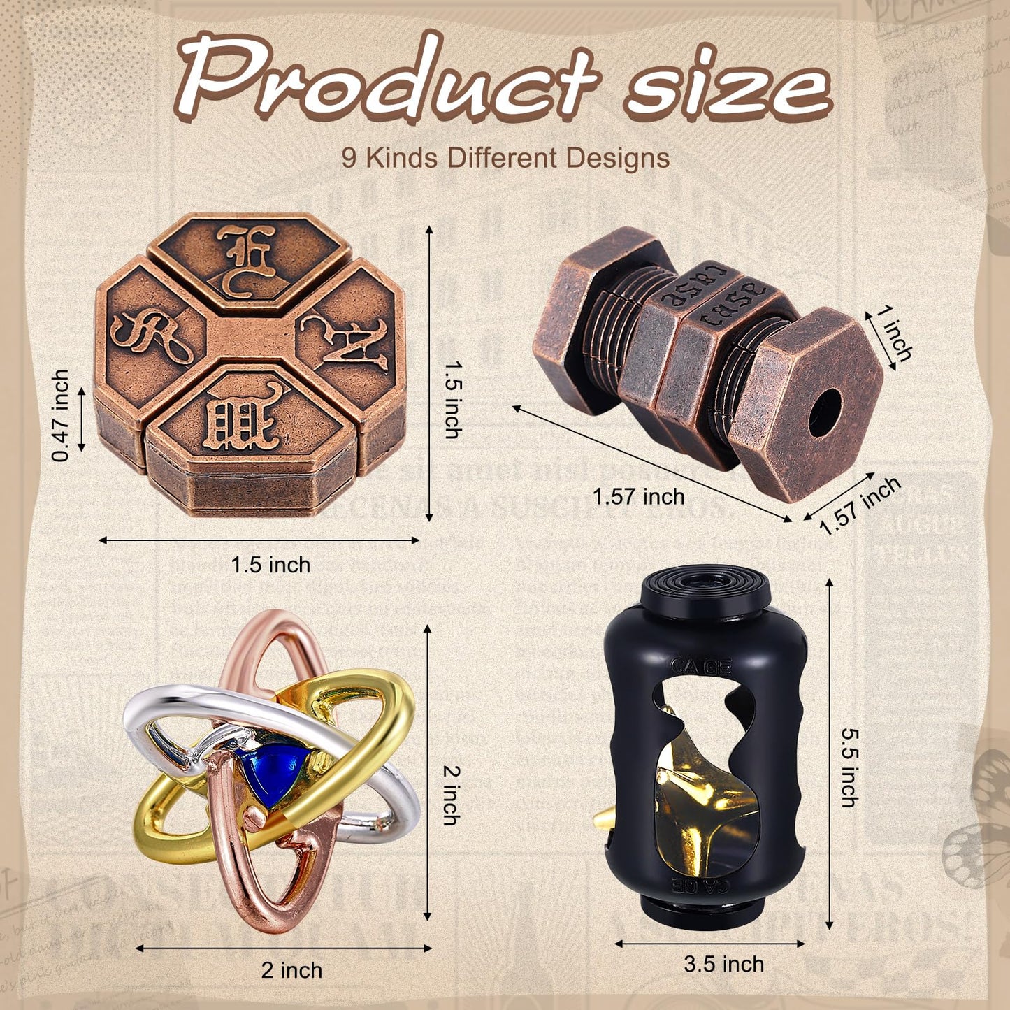 Wettarn 9 Pcs Metal Brain Teaser Puzzles Teaser 3D Steel Puzzle for mature-themeds Unlock Interlocking Games IQ Education Smart Logic Test Toys for mature-themeds Mind Challenge(Adorable Style)