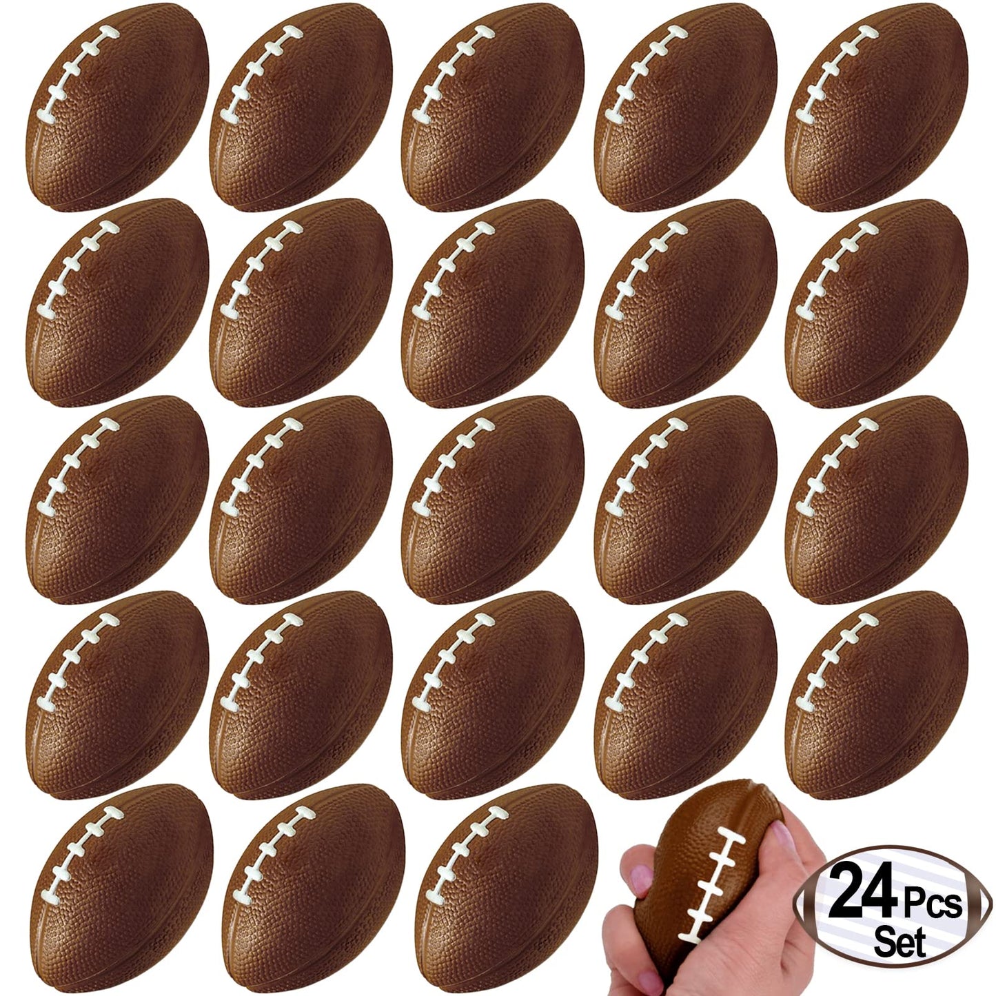 Wall2Wall Mini Sports Balls for Kids Party Favor Toy  Football  Squeeze Foam for Stress  Anxiety Relief  Relaxation. (24 Pack (Footballs)