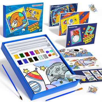 Paint With Water Coloring Books For Kids, 3Pcs Watercolor Paint Books Sets, 32 Astronaut Pages Total, Arts And Crafts For Kids Ages 4-6-8-12 With 3 Paint Brushes And 3 Coloring Activity Books