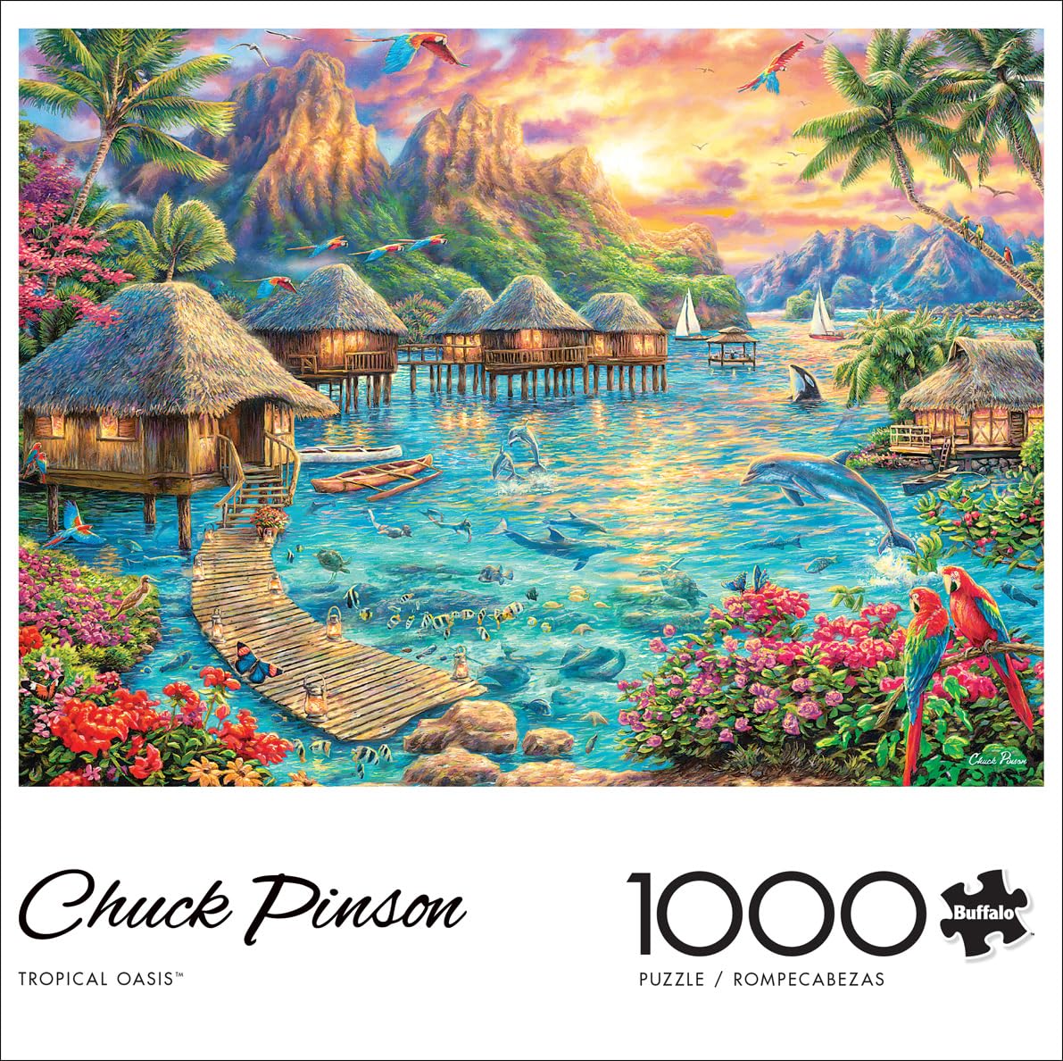 Buffalo Games 1000 Piece Jigsaw Puzzle - Tropical Oasis - Challenging Large Puzzle - Multicolor - Model 12324