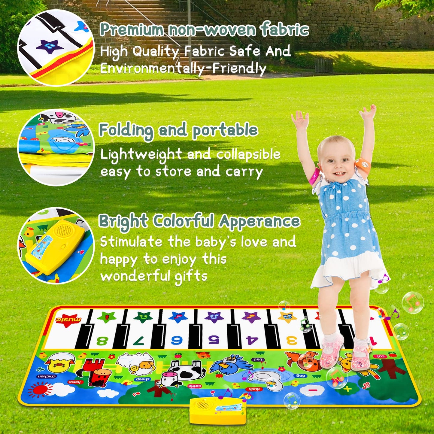 M Sanmersen Piano Mat, 53'' X 23'' Musical Toys For Toddlers Floor Piano Touch Playmat With 8 Animal Sounds, Music Piano Keyboard Dance Mat Toddler Toys Gifts For Boys And Girls 1 2 3 4 5 Year Old