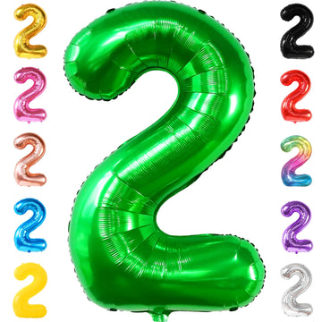 Katchon Giant Green Number 2 Balloon, 40 Inches, Perfect For 2Nd Birthday Decorations, Tractor Party Supplies, Dinosaur Theme